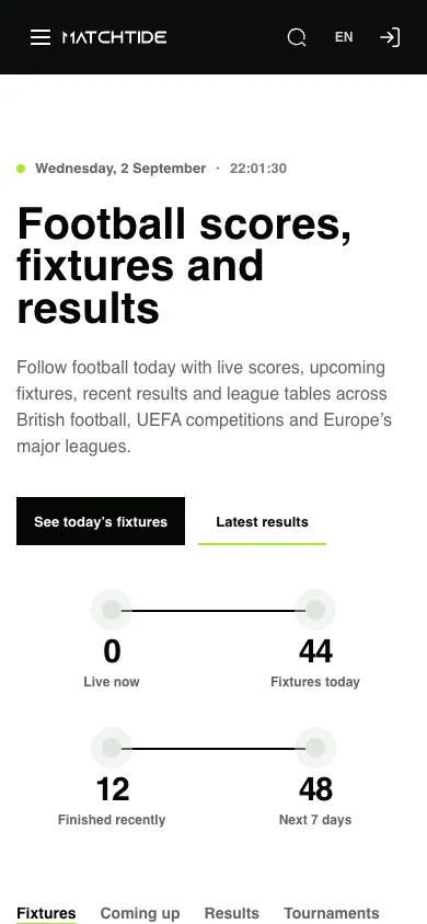 MatchTide homepage on a mobile viewport