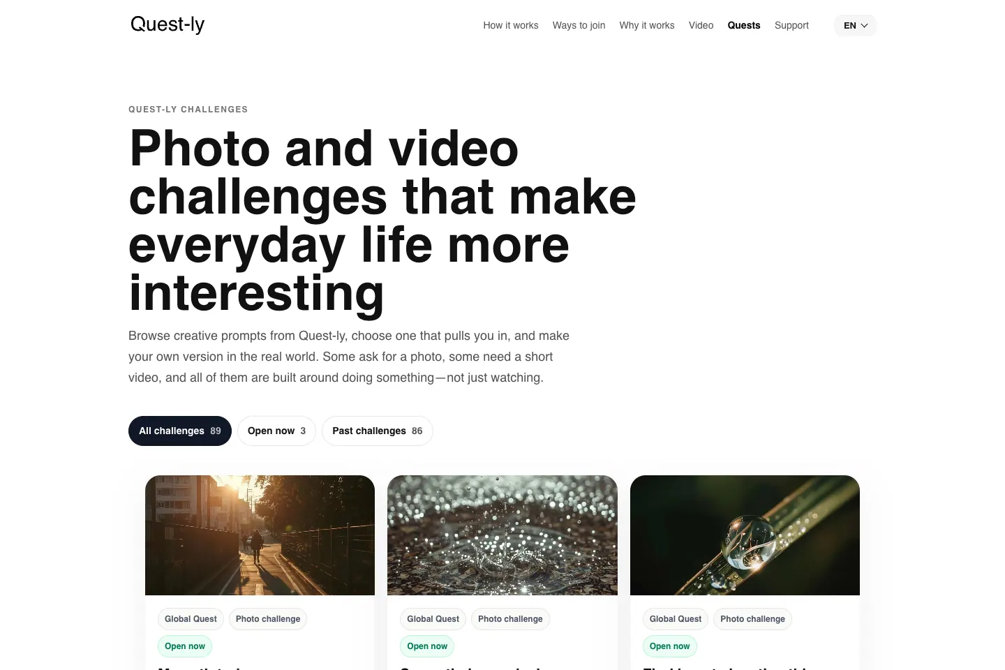 Questly public challenge discovery page