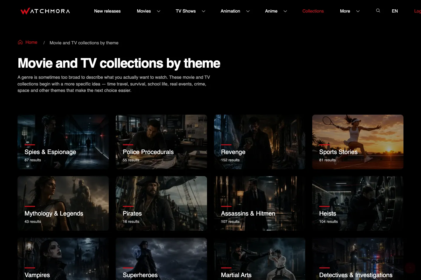 Watchmora themed movie and television collections